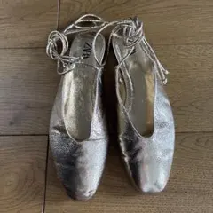 ZARA ゴールド レースアップフラットシューズ 36
