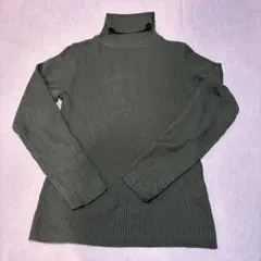 リブ編みタートルネックセーター M ダークグリーン