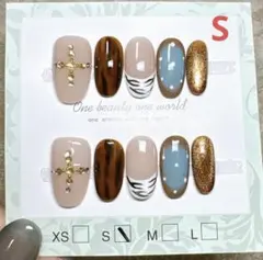 E119 Sサイズ　ハンドメイド　ネイルチップ　ショートオーバル