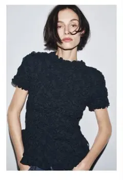 ZARA, レディース　テクスチャードリボン付きトップス