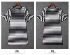 ボーダー ワンピース 半袖 ボリューム袖 トップス スカート　Mサイズ