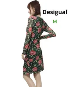 美品 Desigualデシグアル 花柄 グリーン 長袖 ワンピース M 華やかのサムネイル