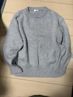 グレー リボン付き ニットセーター 長袖