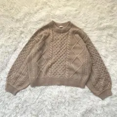 良品★コルザ〔L〕ケーブル編み ボリュームスリーブ ニット クルーネック洗える