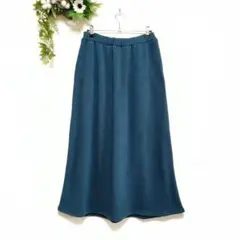 大きいサイズＬＬ　裏起毛マキシ丈スカート　総ゴム　暖かい　ブルーグリーン