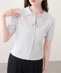 新品！natural couture 衿付きラメリブカーデのサムネイル