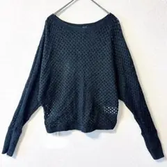 EXPRESS メッシュニット ブラック S ドルマン 透かし編み 春ニットのサムネイル