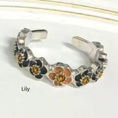 ✨ レトロ フラワー 小花 花輪 オープン リング 指輪 シック 調節可能