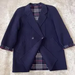 バーバリー カシミヤ混 チェスターコート ネイビー ダブル 9号