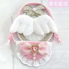 モンぬい ぬい用 羽付き 月星 リボン スタイ よだれかけ 薄ピンク いつぬい