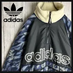 【希少モデル】アディダス☆総柄ハーフジップフリースジャケット　ビッグロゴ　人気