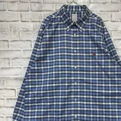 ブルックスブラザーズ長袖シャツ！チェックブルーXL ロゴ刺繍 825