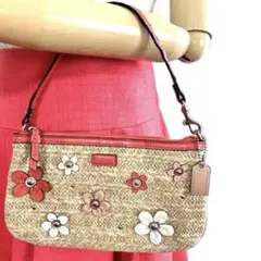 コーチ COACH ハンドバッグ 花模様 ストローバッグ カードポケット6