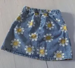 140cm スカート　花柄　薄デニム
