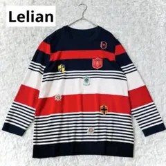 レリアン 長袖 薄手 春ニット エンブレム ボーダー Lelian ネイビー M