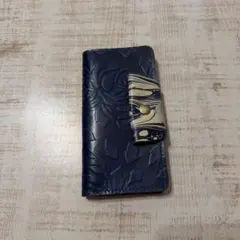 ネイビー 花柄 本革iPhone11Pro手帳型ケース