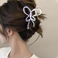 蝶々ヘアクリップ 透明 紫 白 韓国風 バンスクリップ 大人可愛い 髪まとめ