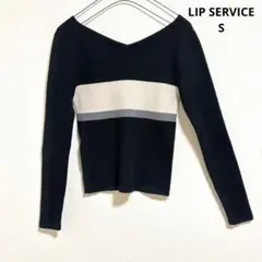 LIP SERVICE 配色 リブニット Vネック クロップド丈 ブラック S