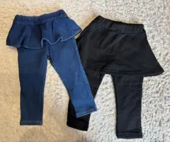 スカッツ 2枚セット デニム風スカート 黒スカート レギンス付き 90cm