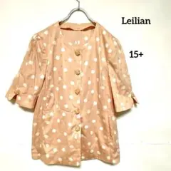 【美品】Leilian レリアン 水玉 ノーカラージャケット 半袖 桜色 XLのサムネイル
