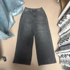 SHEIN ワイドレッグ デニムパンツ グレー サイズ26