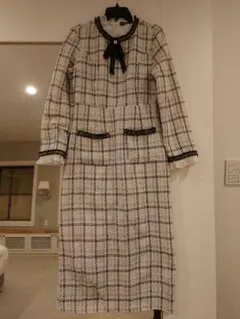 SHEIN 白黒チェック柄　ツイードワンピース膝丈　Мサイズ