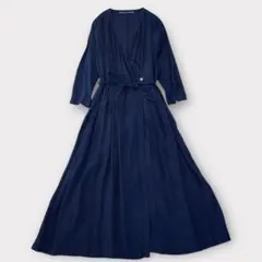 オムニゴット カシュクール ロングワンピース ネイビー シルク混 日本製 紺のサムネイル