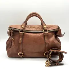 miumiu サイドリボン2wayバッグ　ブラウン　ヴィンテージ