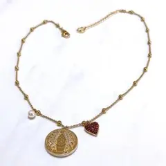 【美品】スワロフスキー ネックレス ハート＆コインモチーフ ゴールド