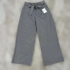 【新品】エル　ELLE チェック柄リボン付きワイドパンツ　Lサイズ