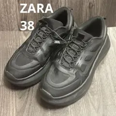 ZARA 厚底 チャンキーソールスニーカー 38 ブラック 黒 スタイルアップ
