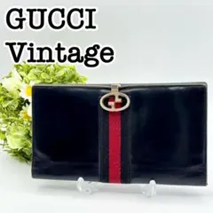 GUCCI 70s オールドグッチ 長財布 シェリーライン ブラックレザー