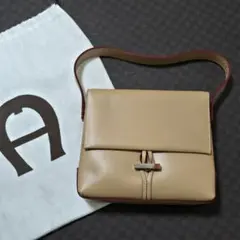 AIGNER アイグナー イタリア製 本革 レザー バイカラー ハンド バッグ