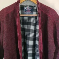 美品✨HENRY VAL ジップセーター　赤ワイン色＋黒 メンズ L