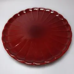 漆器　菊皿　古代朱　直径約１８、５cm