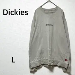 ディッキーズ　Tシャツ　カットソー　長袖　ロゴ刺繍　コットン　グレージュ　L
