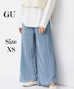 美品 GU ランダムプリーツドローストリングパンツ ブループリーツ 青のサムネイル