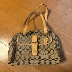 (12/29 値下げ済) COACH ベージュ ロゴプリント ハンドバッグ