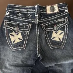 00s USA製 ダメージ加工 スカル フレア デニム パンツ y2k グランジ