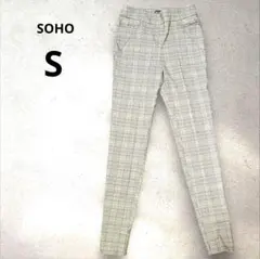 SOHO チェック柄 ハイウエストスラックス スキニー グレー ウエストゴム
