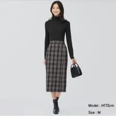 【美品】GU チェックタイトスカート ブラック M ミモレ丈 上品のサムネイル