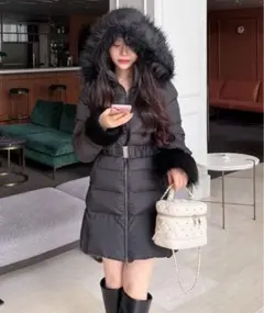 ROYAL PARTY ベルト付パフィージャケットコート ブラック