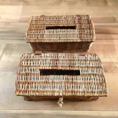 ラタン ティッシュケース２個セット かご 籠 藤