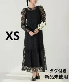 hinari フラワー刺繍チュールワンピース ブラック XS タグ付き新品未使用