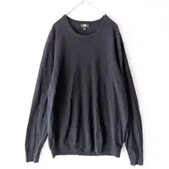 ユニクロ エクストラファインメリノクルーネックセーター 黒 綿 XL ゆるだぼ