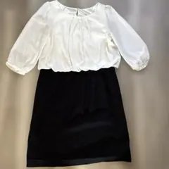 フォーマル 七分袖バイカラーひざ丈ワンピース　Mサイズ　卒業・入学式