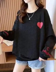 新品未使用 ハート柄 スウェット ブラック Mサイズ