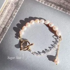 淡水パールとデザインチェーンの2wayブレスレット　ハンドメイドアクセサリー