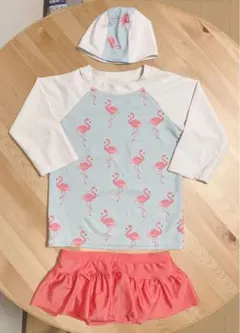 130cm　3点セット　フラミンゴ柄　ラッシュガード　水着　女の子　ガールズ