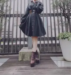 レディアゼル　長袖ひざ丈ワンピース ベルト付き